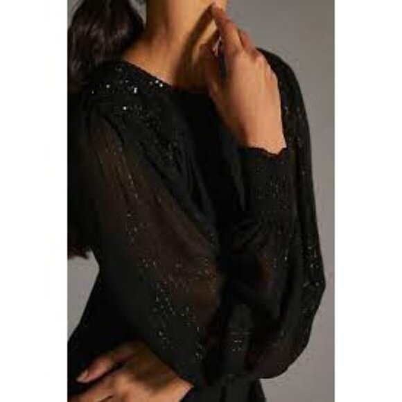 NWT Anthro BLANK BL-NK LONDON SEQUIN EMBELLISHED BLOUSE TOP BLACK Size XS - Picture 4 of 14